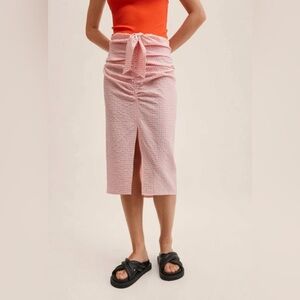 Mango Pink Wrap Midi Skirt with Tie Front